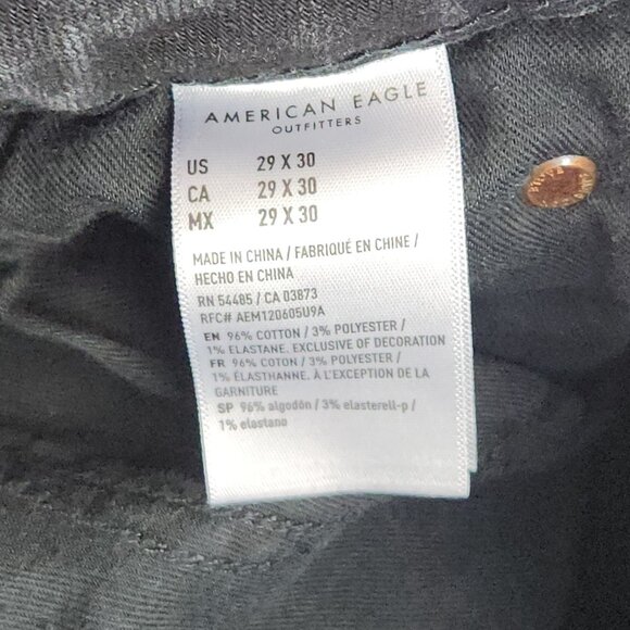 American Eagle Jeans Mens 29x30 Stacked Skinny Leg AirFlex+ Black Denim Pants - Picture 12 of 16